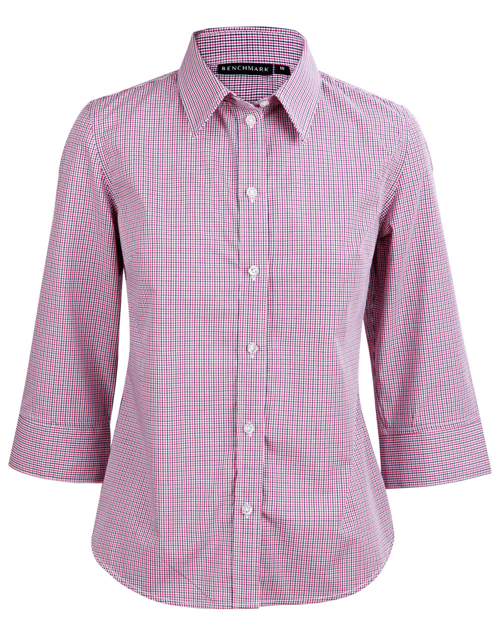 [M8340Q] Ladies' Two Tone Mini Check 3/4 Sleeve Shirt