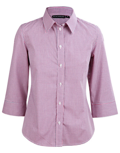 [M8340Q] Ladies' Two Tone Mini Check 3/4 Sleeve Shirt