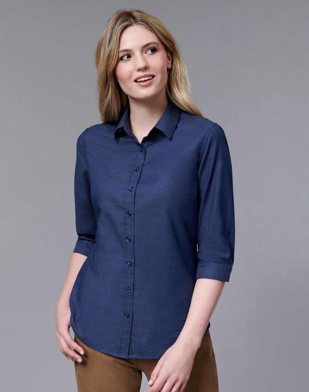 [M8400Q] Ladies' Pin Dot Stretch 3/4 Sleeve Shirt