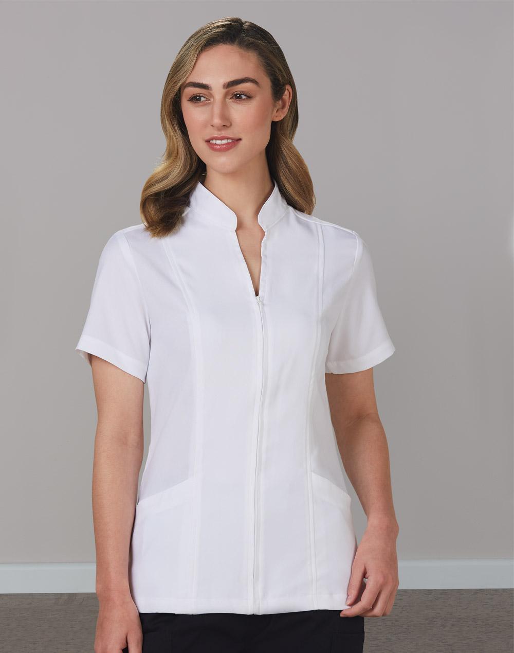 [M8636S] Women's Full Zip Front Short Sleeve Tunic