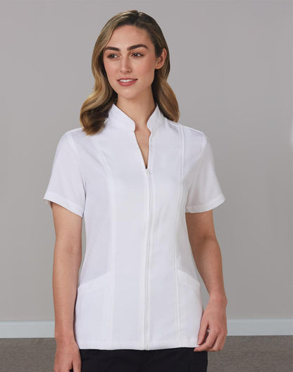 [M8636S] Women's Full Zip Front Short Sleeve Tunic