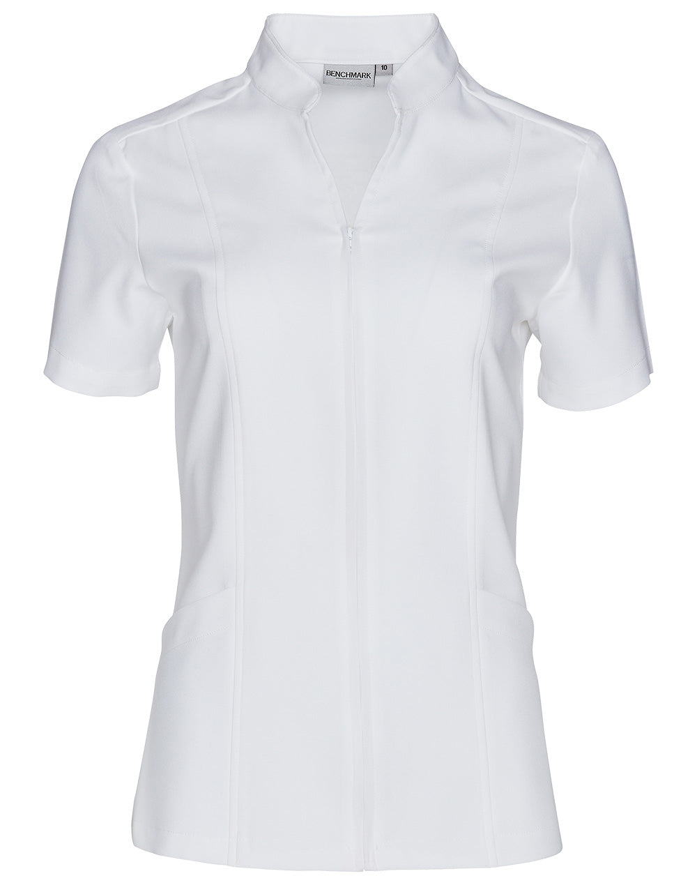 [M8636S] Women's Full Zip Front Short Sleeve Tunic