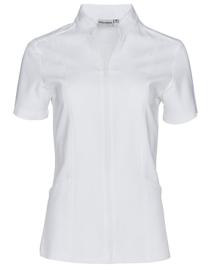 [M8636S] Women's Full Zip Front Short Sleeve Tunic