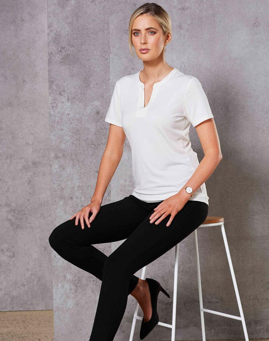 [M8840] Ladies' V-neck with Tab S/S Knit Top