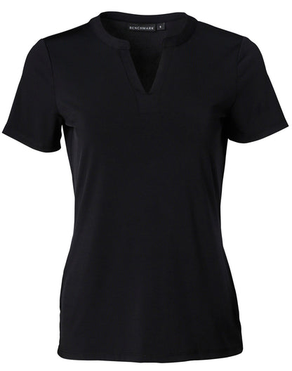[M8840] Ladies' V-neck with Tab S/S Knit Top