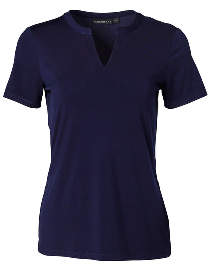 [M8840] Ladies' V-neck with Tab S/S Knit Top
