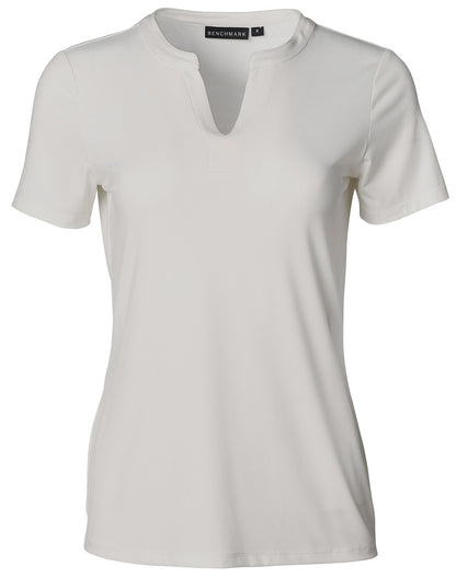 [M8840] Ladies' V-neck with Tab S/S Knit Top