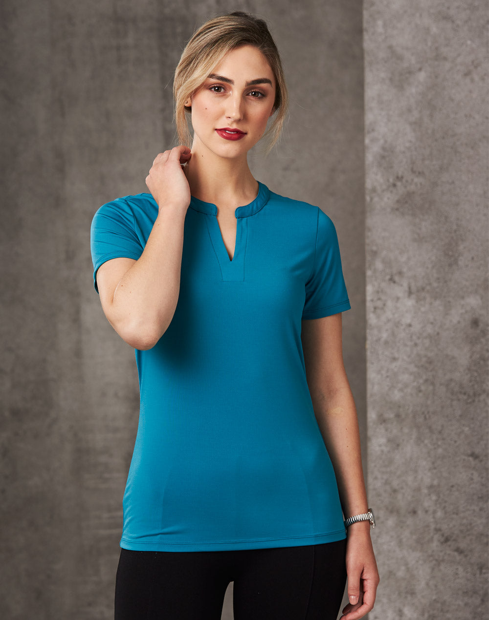 [M8840] Ladies' V-neck with Tab S/S Knit Top