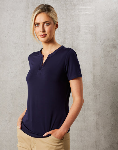 [M8840] Ladies' V-neck with Tab S/S Knit Top