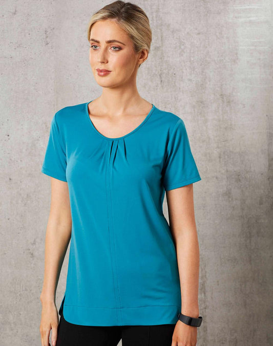 [M8850] Ladies' Round Neck with Pleats S/S Knit Top