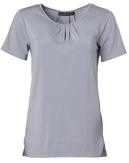 [M8850] Ladies' Round Neck with Pleats S/S Knit Top