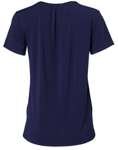 [M8850] Ladies' Round Neck with Pleats S/S Knit Top
