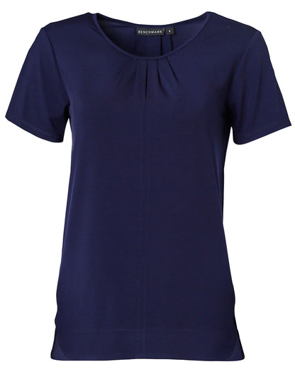 [M8850] Ladies' Round Neck with Pleats S/S Knit Top