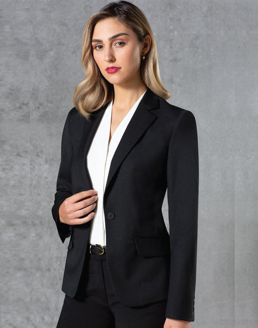 [M9201] Ladies' Wool Blend Stretch One Button Cropped Jacket