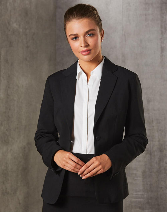 [M9208] Women's One Button Cropped Jacket in Poly/Viscose Stretch Stripe