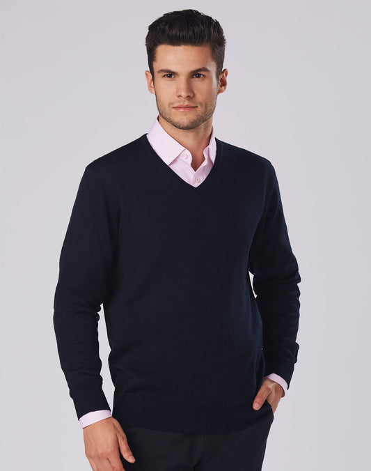 [M9502] Men's 100% Merino Wool V Neck L/S Sweater