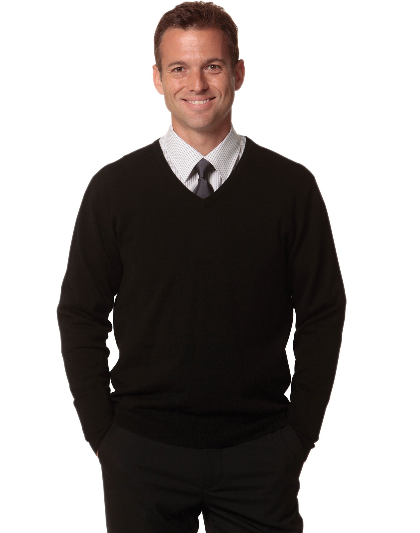 [M9502] Men's 100% Merino Wool V Neck L/S Sweater