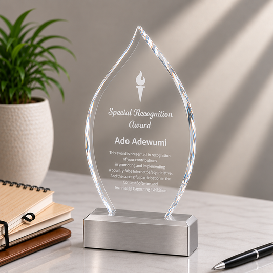Glass And Metal Flame Trophy