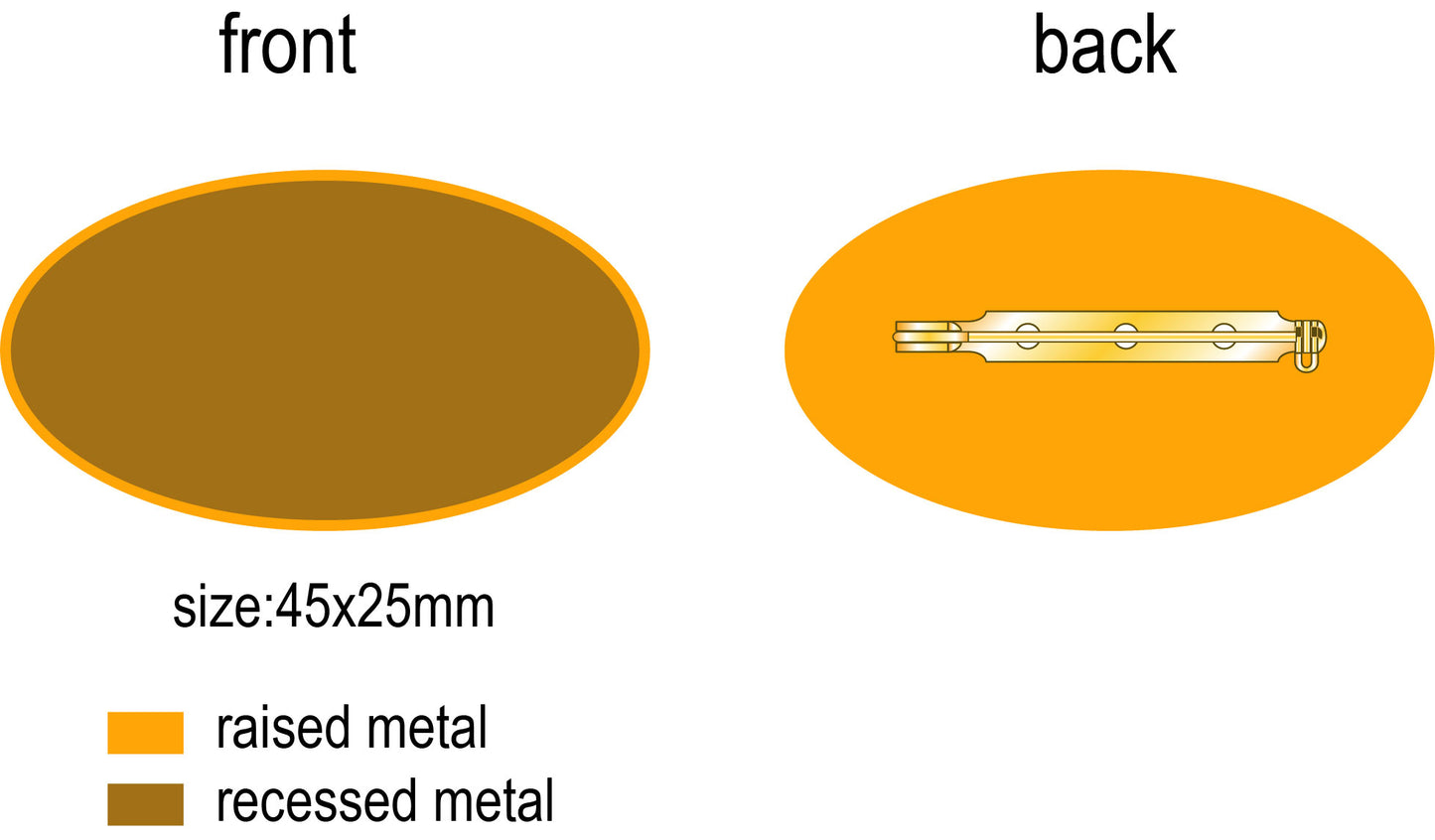 Gold oval name badge for resin insert, With pin