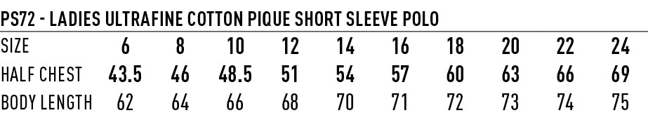 PS72 Ladies Ultrafine Cotton Pique Short Sleeve Polo