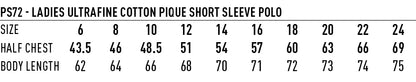 PS72 Ladies Ultrafine Cotton Pique Short Sleeve Polo