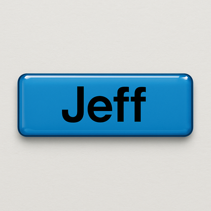 Printed name badge with resin coating (text 1 line)