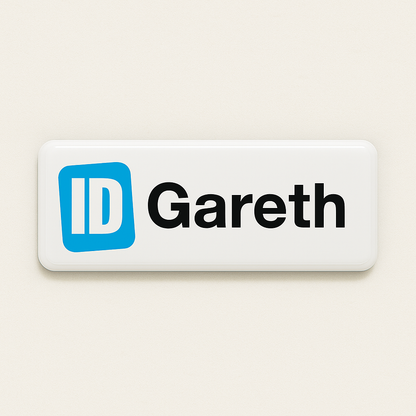 Printed name badge with resin coating (logo and text - 1 line)