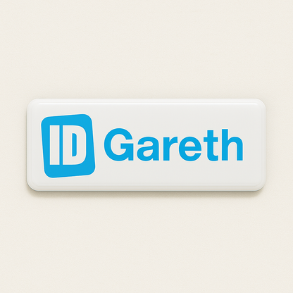 Printed name badge with resin coating (logo and text - 1 line)