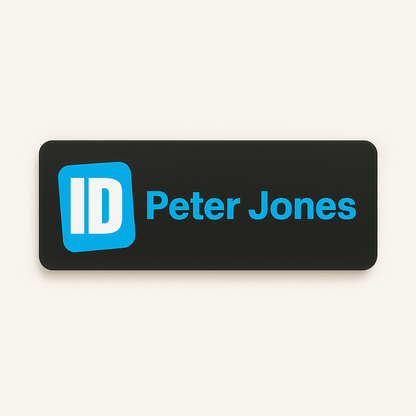 Printed name badge without resin coating (logo and text -1 line)