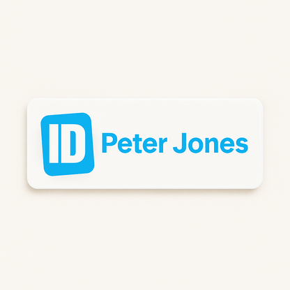 Printed name badge without resin coating (logo and text -1 line)