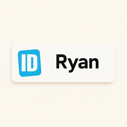 Printed name badge without resin coating (logo and text -1 line)