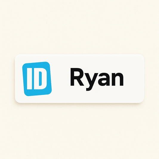 Printed name badge without resin coating (logo and text -1 line)