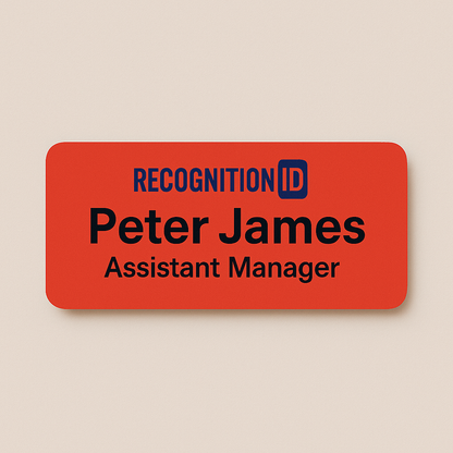 Printed name badge without resin coating (logo and text - 2  lines)