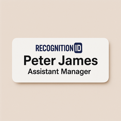 Printed name badge without resin coating (logo and text - 2  lines)