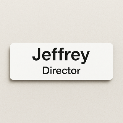 Printed name badge without resin coating (text 2 lines)