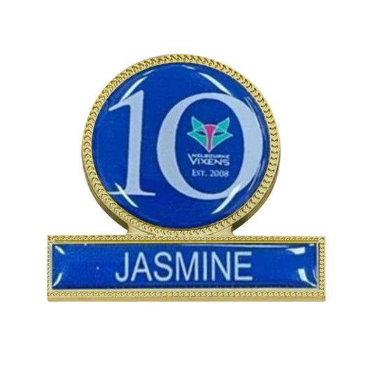 Double metal badge with pin fixture available in Gold and Silver