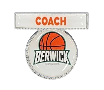 Double metal badge with pin fixture available in Gold and Silver