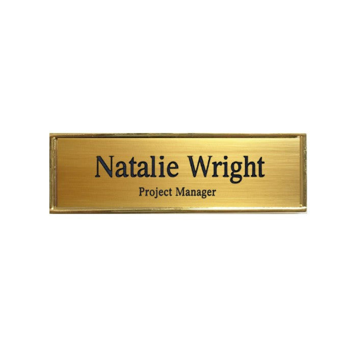 Rectangle Metal Name Badge with Brushed Metal Insert - available in Gold and Silver