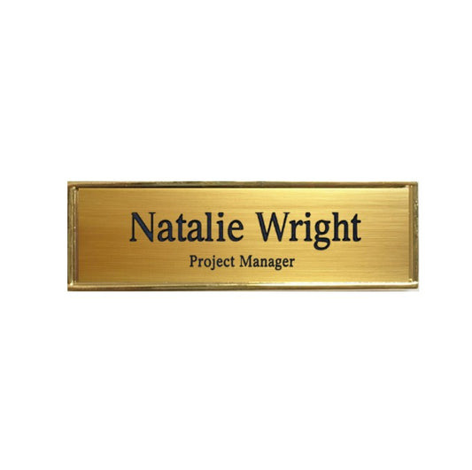 Rectangle Metal Name Badge with Brushed Metal Insert - available in Gold and Silver