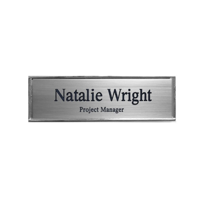 Rectangle Metal Name Badge with Brushed Metal Insert - available in Gold and Silver