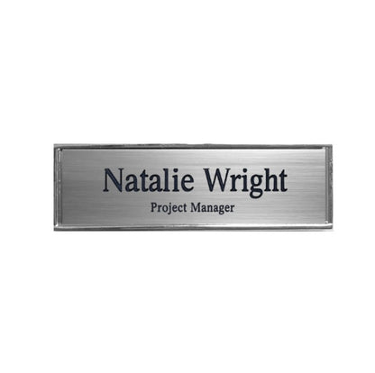 Rectangle Metal Name Badge with Brushed Metal Insert - available in Gold and Silver