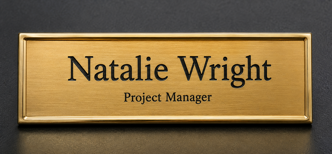 Rectangle Metal Name Badge with Brushed Metal Insert - available in Gold and Silver