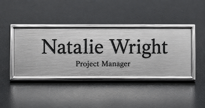 Rectangle Metal Name Badge with Brushed Metal Insert - available in Gold and Silver