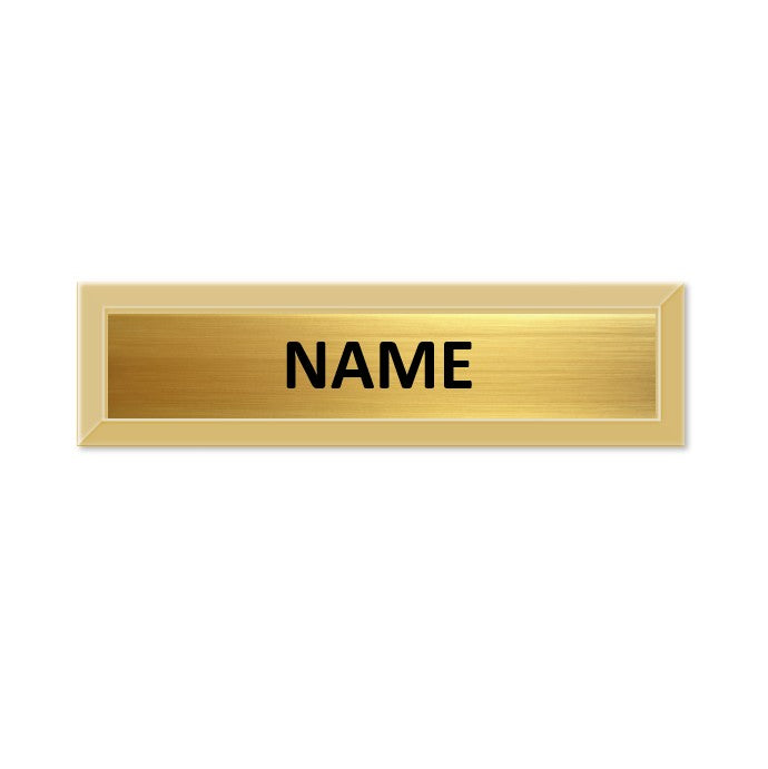 Bevelled Metal Name Badge with Brushed Metal Insert - available in Gold and Silver