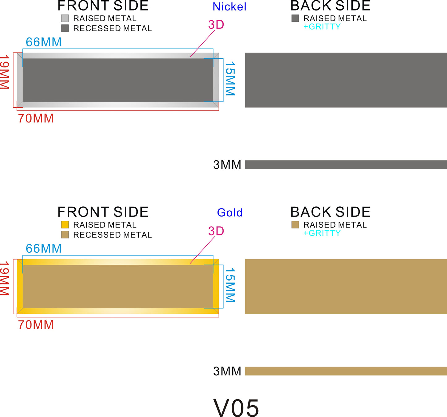 Bevelled Metal Name Badge with Brushed Metal Insert - available in Gold and Silver