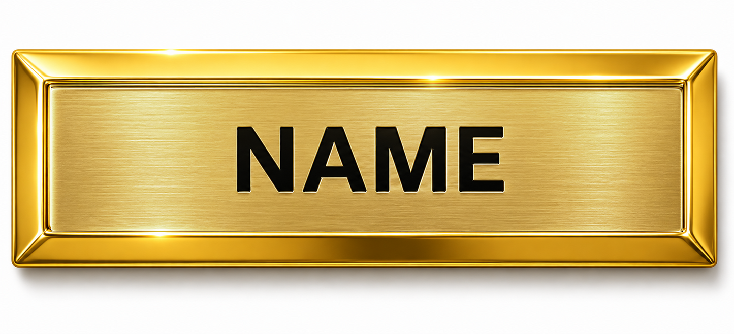 Bevelled Metal Name Badge with Brushed Metal Insert - available in Gold and Silver