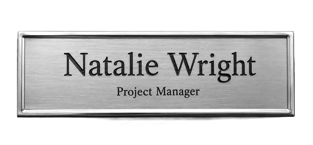 Rectangle Metal Name Badge with Brushed Metal Insert - available in Gold and Silver