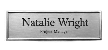 Rectangle Metal Name Badge with Brushed Metal Insert - available in Gold and Silver