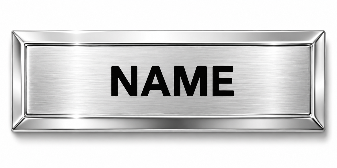 Bevelled Metal Name Badge with Brushed Metal Insert - available in Gold and Silver