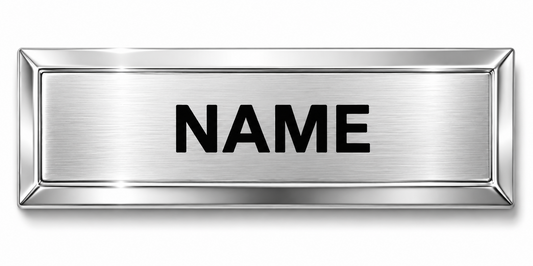 Bevelled Metal Name Badge with Brushed Metal Insert - available in Gold and Silver